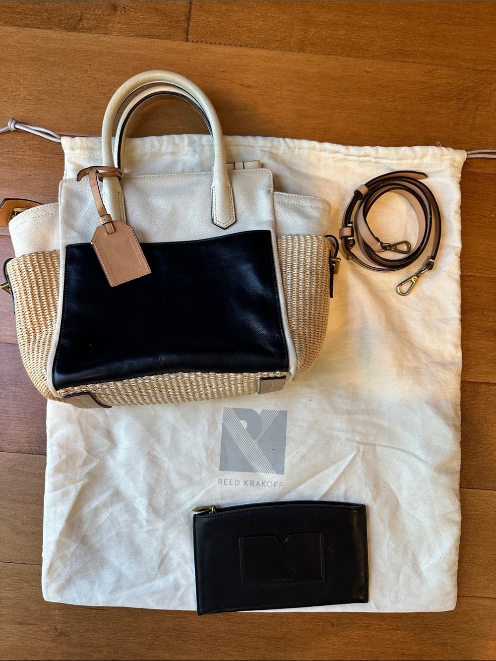 Reed Krakoff Atlantique Colorblock Leather Woven Satchel with Strap and Dust Bag